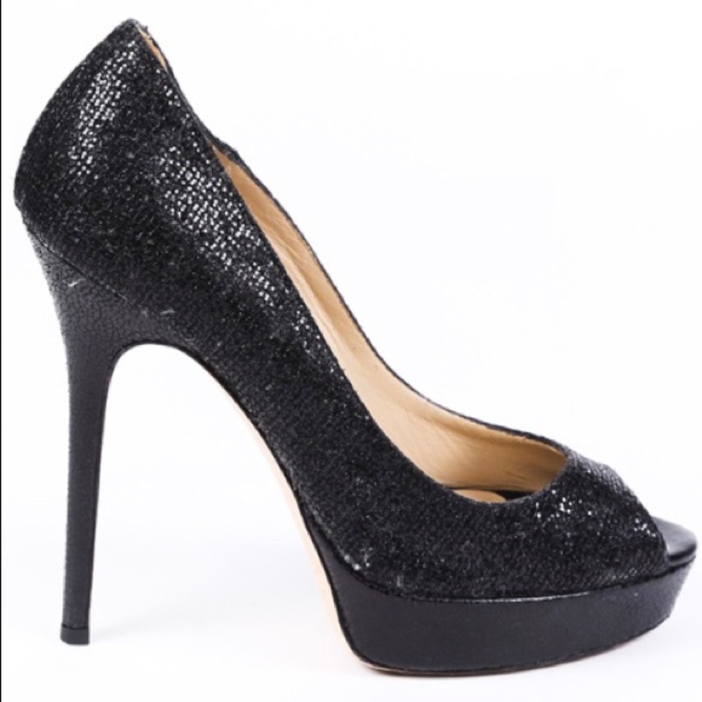 Jimmy Choo Black Glitter Dahlia Pumps